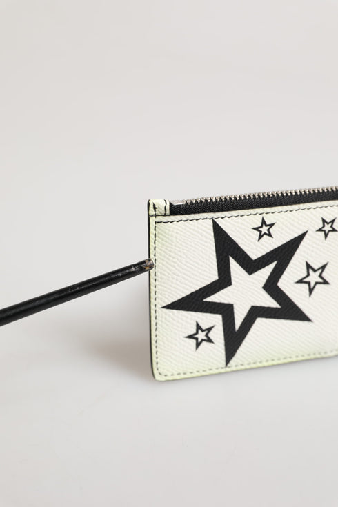 Dolce & Gabbana White Leather Douphin DG Logo Star Print Card Holder Wallet